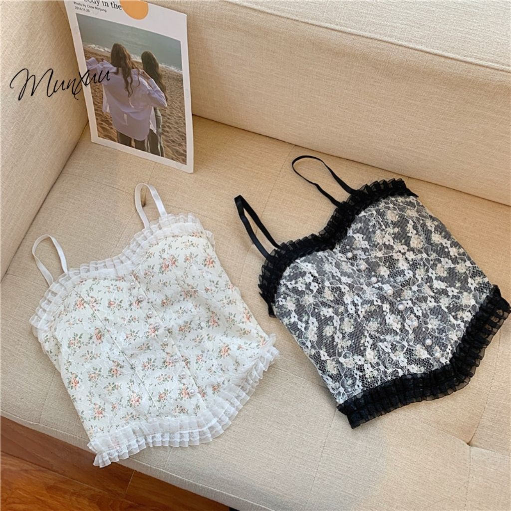 Áo bra nữ ren 2 dây thiết kế họa tiết hoa phong cách Retro Pháp thời trang - MUNXUU BR11