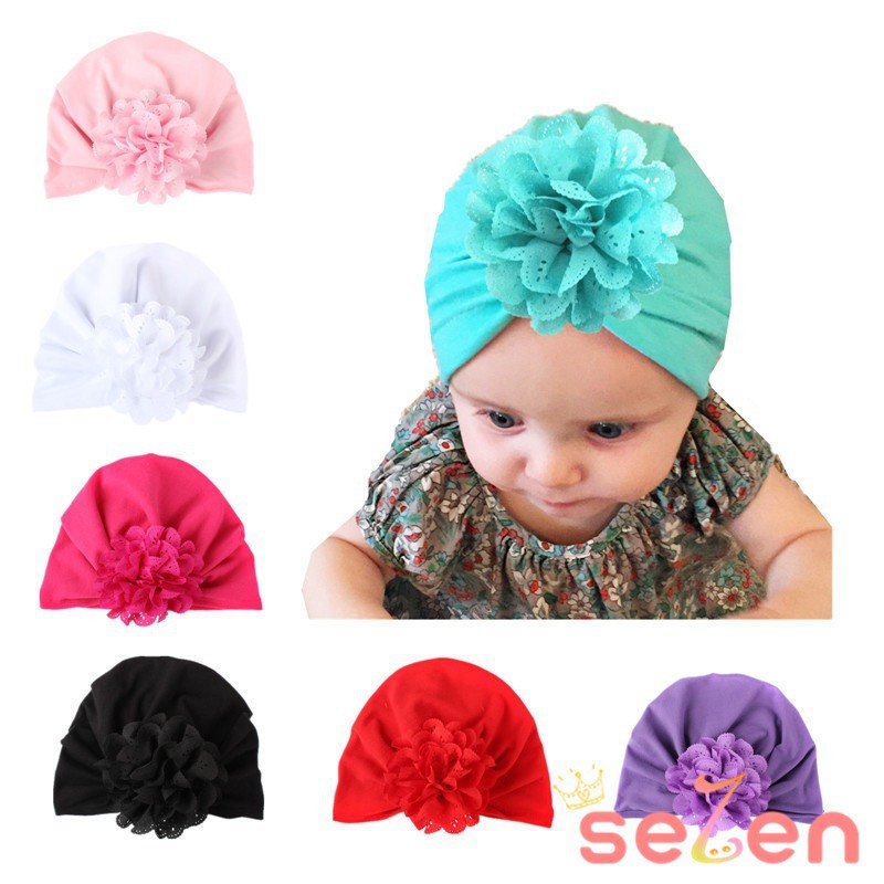 Mũ Beanie Thắt Nút Họa Tiết Hoa Màu Trơn Dễ Thương Cho Bé Gái Se7en