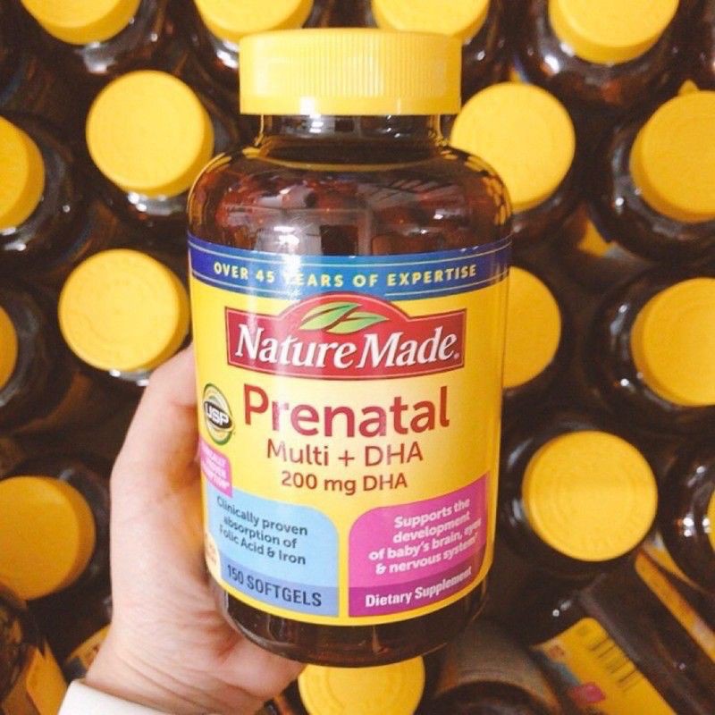 Hộp viên uống Vitamin tổng hợp cho bà bầu và mẹ sau sinh Nature Made Prenatal Multi DHA (150 viên)