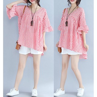 Áo nữ BIG SIZE thiết kế kẻ trẻ trung, kiểu dáng rộng thoải mái năng động
