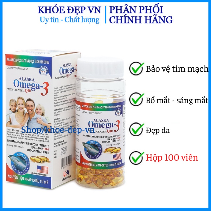 viên dầu cá Alaska Omega 3 bổ não, sáng mắt, khỏe tim mạch Hộp Trắng 100 viên