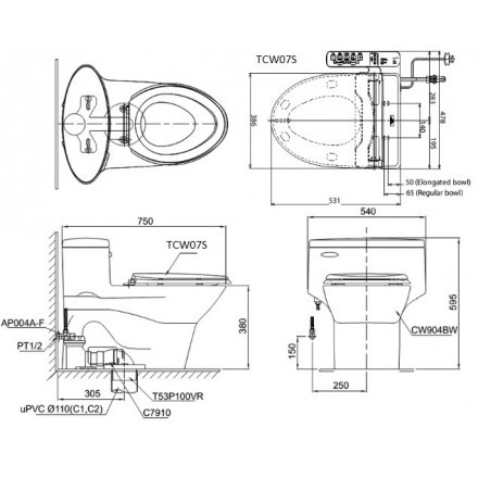 Bồn Cầu Một Khối TOTO MS904E2 Nắp Cơ chính hãng( hình thật)