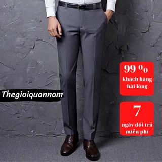 Quần âu nam dáng ống đứng chất vải co giãn mềm mại, quần tây chống nhăn không bám bẩn dành cho dân công sở màu ghi Q12