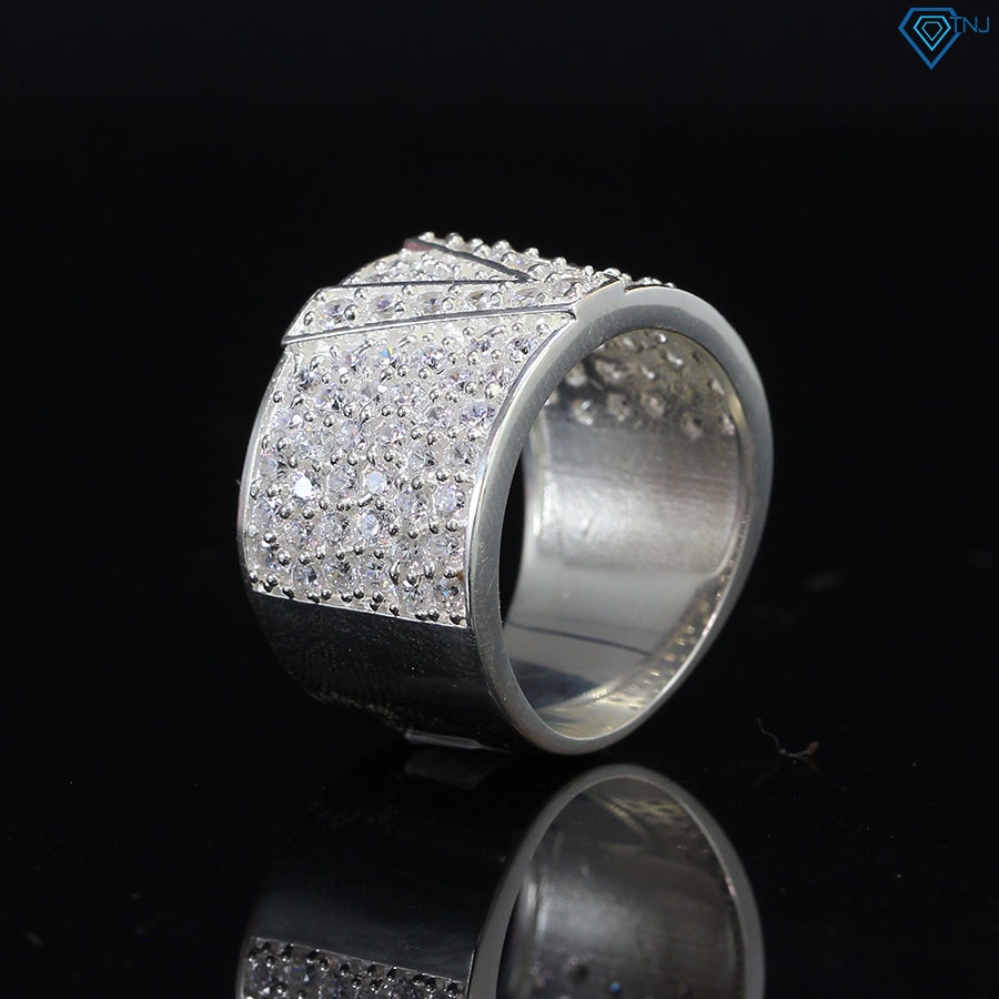 Nhẫn bạc nam chữ V đính đá cao cấp NNA0249 - Trang Sức TNJ