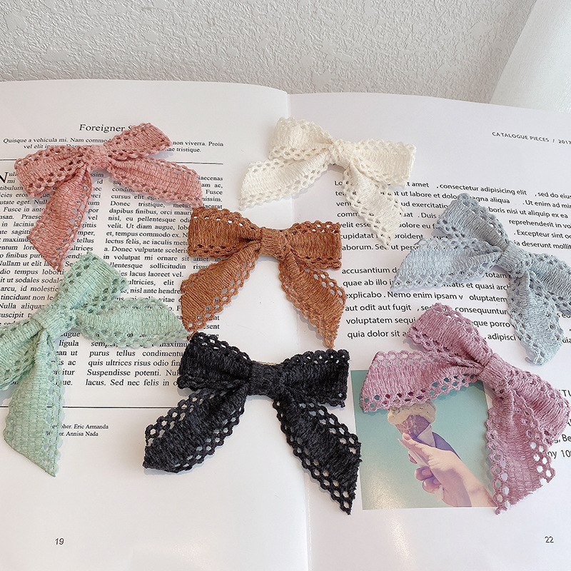 Korean Style Fashion Simple Hollow Bow Clip Women Pure Color Lace Temperament Side Clip Girls Beautiful Fabric Hairpin Hair Accessories