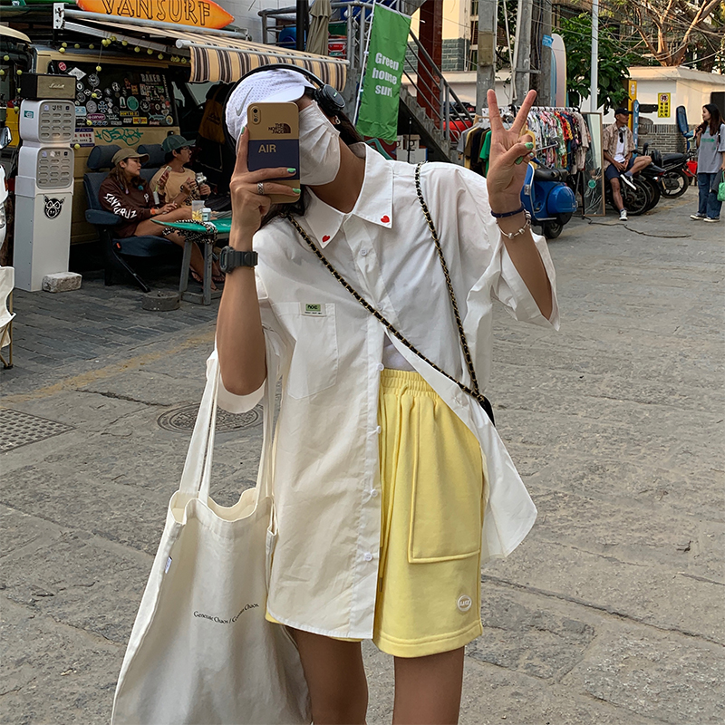 NRVP Áo Sơ Mi Nữ Tay Ngắn Dáng Rộng Kiểu Hàn Quốc Thời Trang Mùa Thu 2021