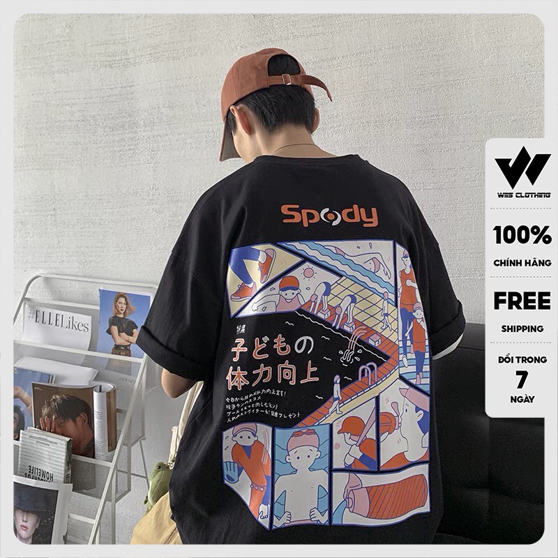 Áo phông tay lỡ unisex WIIS form rộng cotton SPODY thun oversize nam nữ ulzzang