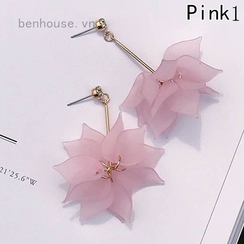 Khuyên tai tua rua hoa rơi dáng dài màu trơn thời trang cho nữ