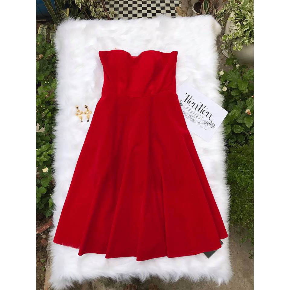 Váy nhung đỏ cổ điển Vintage cao cấp