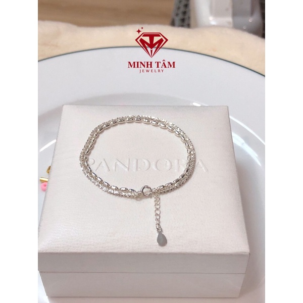 Lắc tay bạc dây đôi lâp lánh saquin và hạt gạo bạc 925-Minh Tâm Jewelry