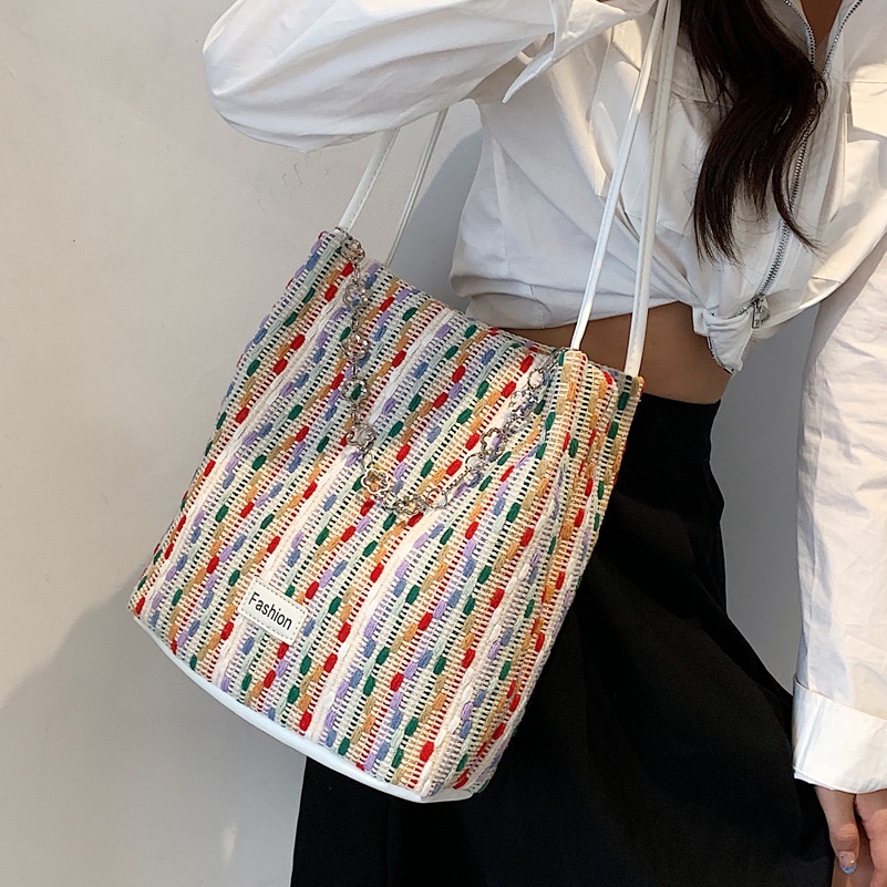 Túi đeo chéo JASMIN NOIR vải canvas phối dây xích thời trang dành cho nữ