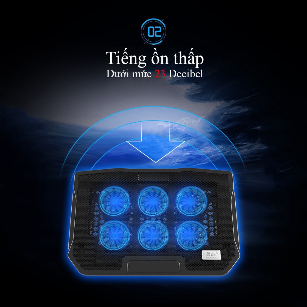 Đế tản nhiệt hỗ trợ chơi game chất lượng cao dành cho laptop, 6 quạt  đèn LED, làm mát nhanh chóng - k1305