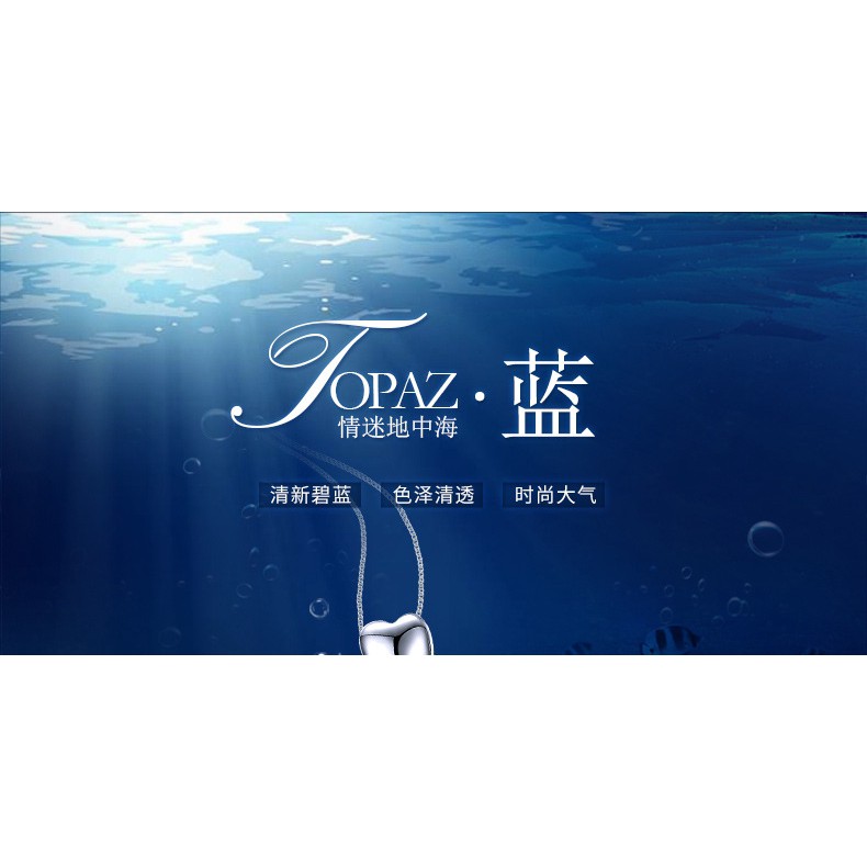 Dây chuyền nữ mạ bạc 925 mặt đá pha lê topaz hình trái tim màu xanh dương tự nhiên qu-3892