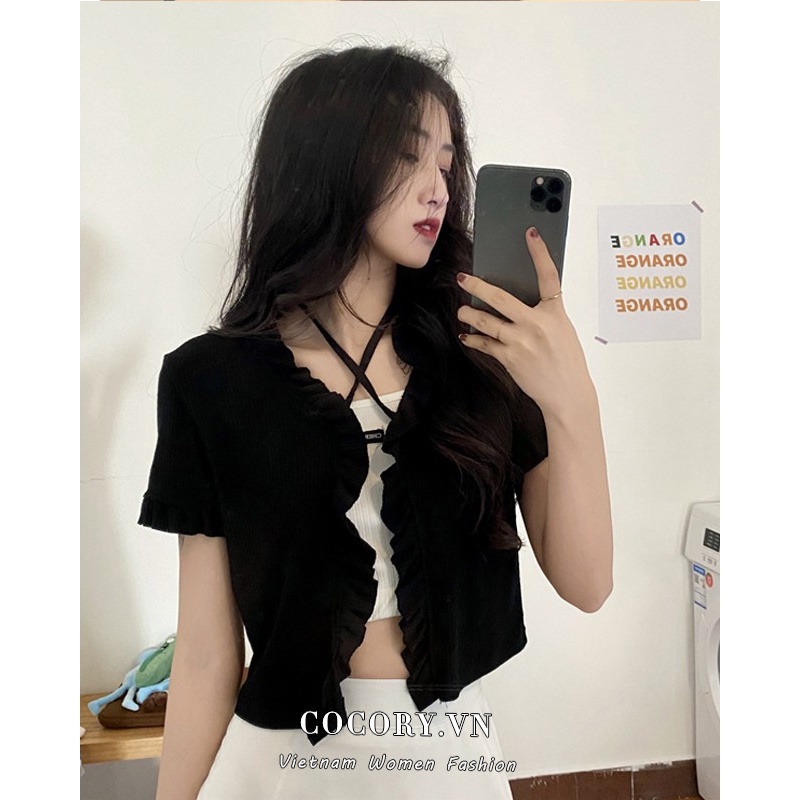 Cocory vn Áo kiểu cardigan màu trơn phối dây thắt dễ phối đồ 5 màu sắc tùy chọn quyến rũ thời trang cho nữ