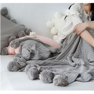 [Có sẵn & Ord] Chăn len thủ công quả bông phong cách Bắc Âu -