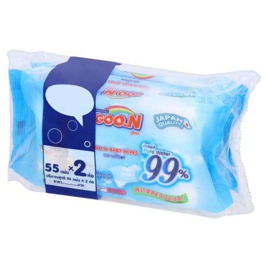 Combo 2 gói khăn ướt Goon không mùi 55 miếng/gói