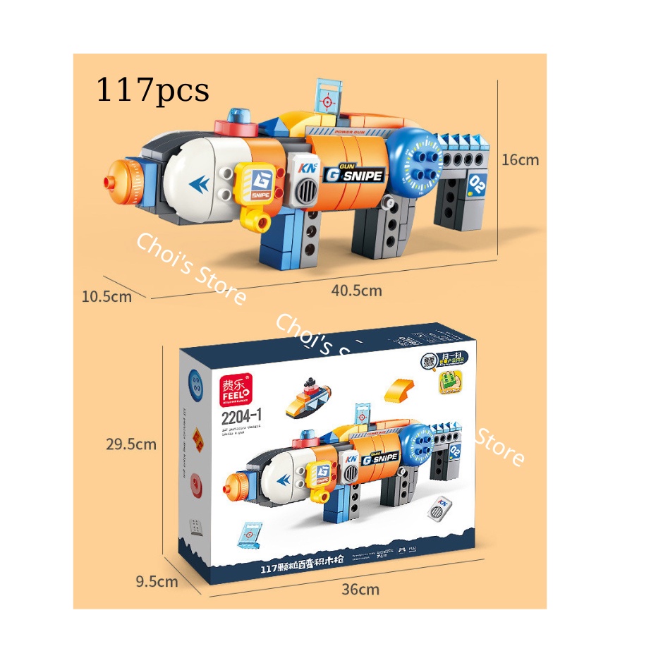 Bộ lắp ghép lego 130 chi tiết hình súng, robot chính hãng feelo