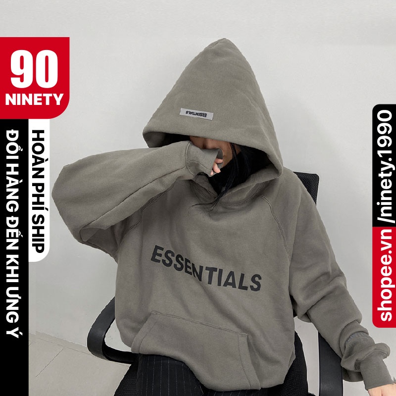 Áo hoodie nam nữ form rộng ESENTIALS ulzzang, áo nỉ bông unisex nhiều màu in 3d nổi HD09LGDR