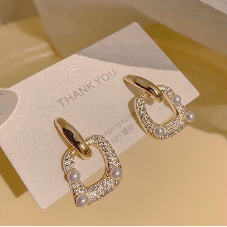 Bông tai nữ đính đá Ròm House chuôi bạc 925 kiểu Hàn Quốc phụ kiện trang sức thời trang đẹp - ms3902