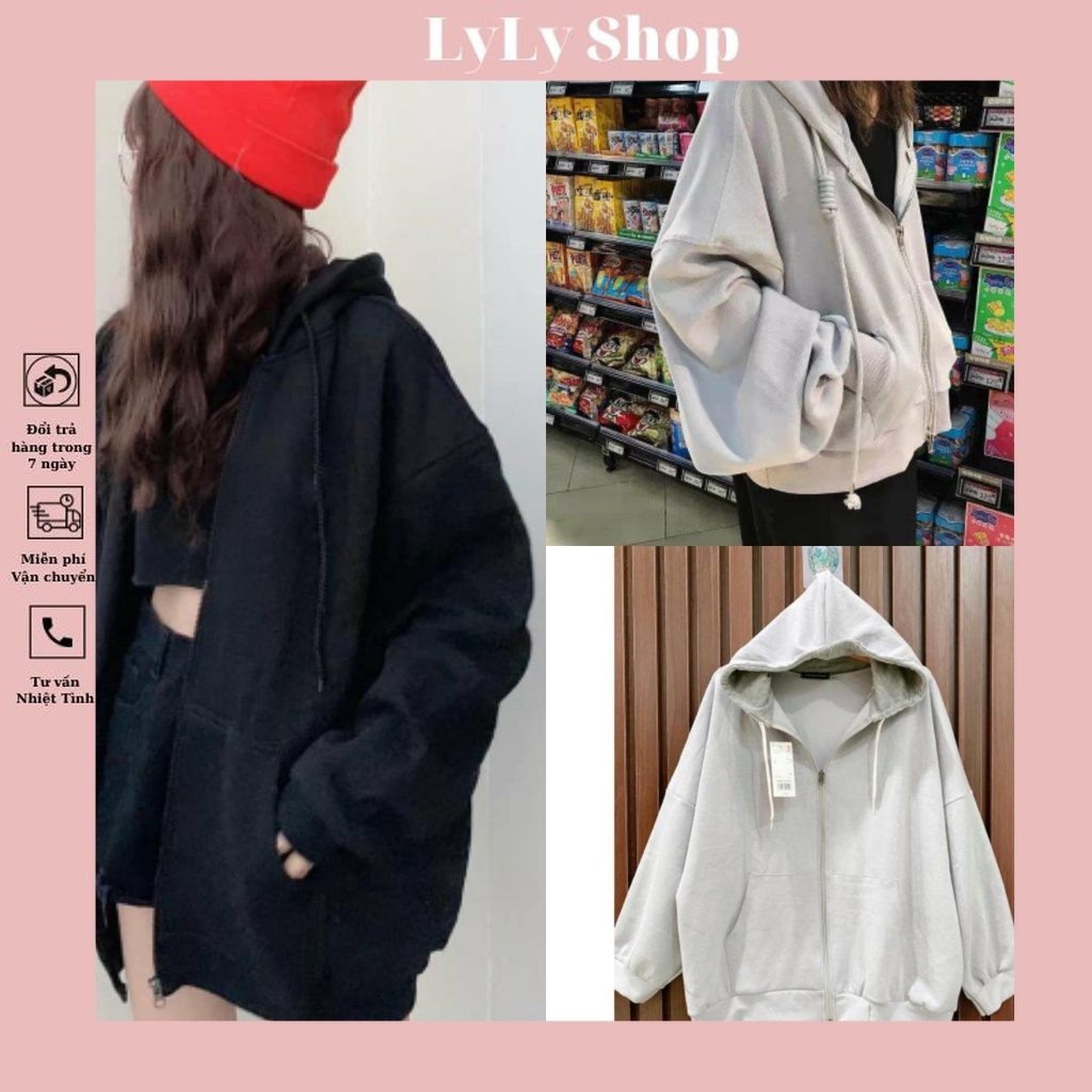 Áo Nỉ Khoác Hoodiee Nam Nữ dưới 70kg ,2 Màu Dài Tay Có Khóa Kéo Và Mũ Hàn Quốc G052 lyly Shop