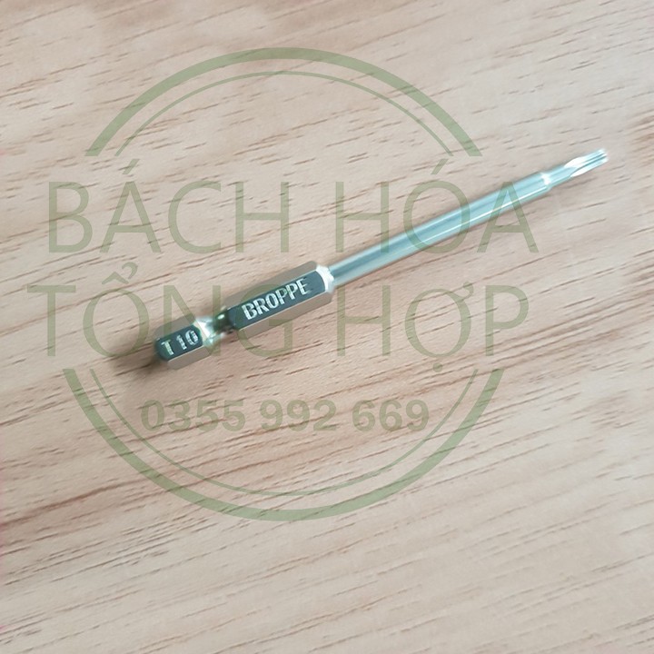 Mũi lục giác bông T10 dài 100mm thương hiệu Broppe. Mũi hoa thị lục giác lỗ có nam châm hàng cao cấp không lo hỏng