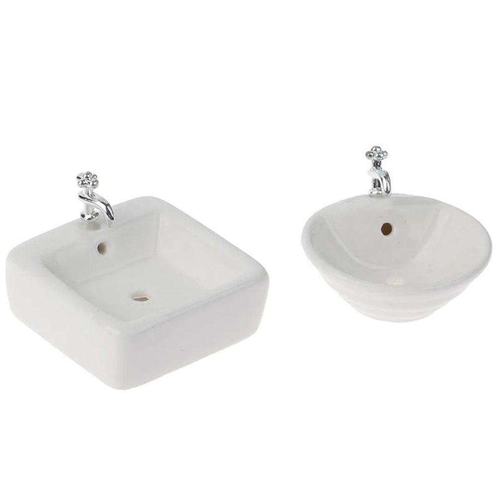 Mô Hình Bồn Rửa Mặt Đồ Chơi Hình Tròn / Vuông Độc Đáo Trang Trí Nhà Cửa DIY