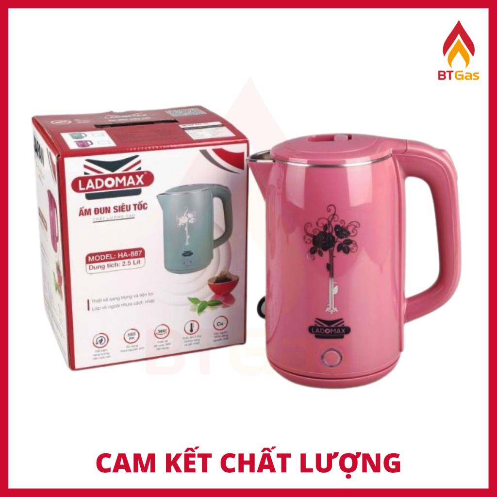 Bình đun siêu tốc, ấm siêu tốc đun nước siêu nhanh Inox 2 lớp chống phỏng Ladomax HA-887 2.5L