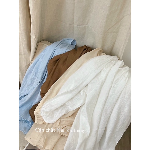 Áo Sơmi Đũi Mềm Cổ Tròn Tay Bồng