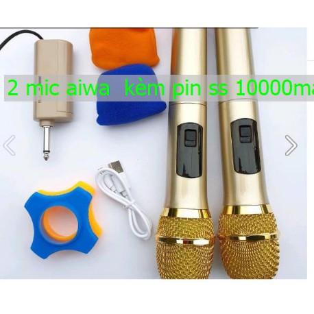 Micro đa năng aiwai v33 2 mic vàng uhf 50%kim loai sáng bóng cho loa kéo 100w 200w