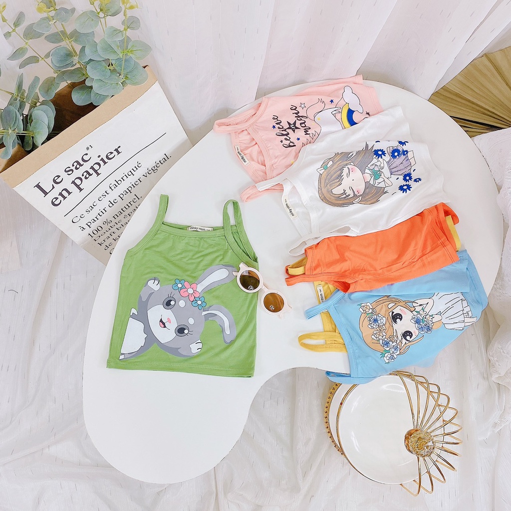 Áo 2 dây cho bé gái chất thun lạnh in họa tiết mặc mát ngày hè