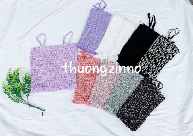 Áo 2 dây bo chun bèo - áo 2 dây rúm bèo ngực hoa nhí