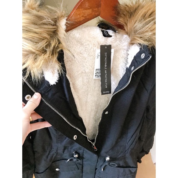 Bill Đức- Áo Khoác HM Parka có lót lông màu rêu, đen, Size 34, 36