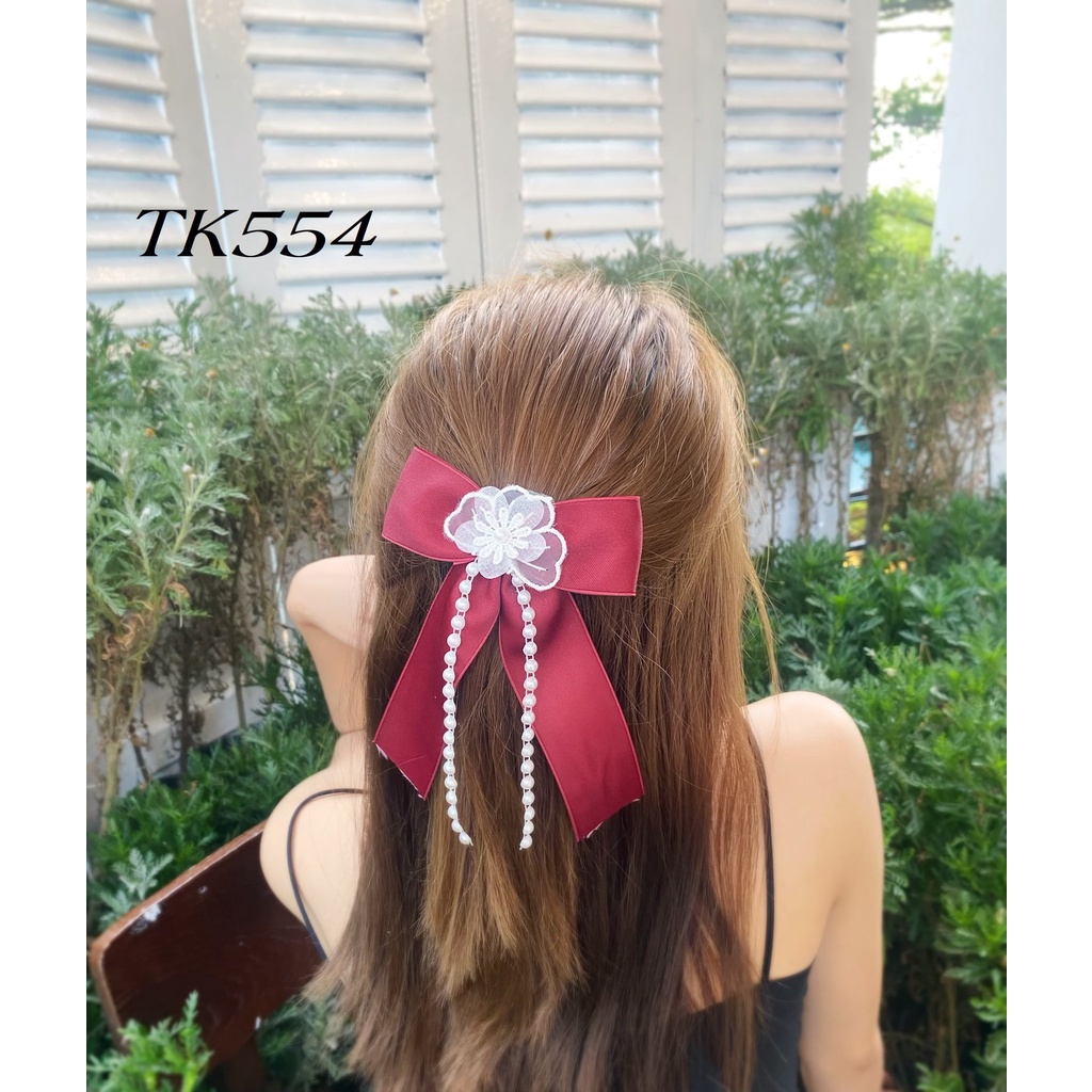 KẸP TÓC ĐÍNH NƠ VẢI LỤA PHỐI VOAN BÔNG HOÁ - HÀNG THIẾT KẾ ĐỘC QUYỀN