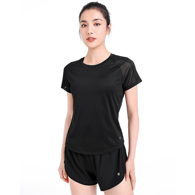 Áo CAMEL vải lụa băng tay ngắn khô nhanh phong cách thể thao yoga cho nữ