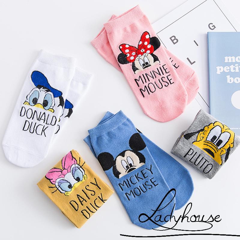 Vớ thể thao thoáng khí in họa tiết chữ và hoạt hình dễ thương cho nữ