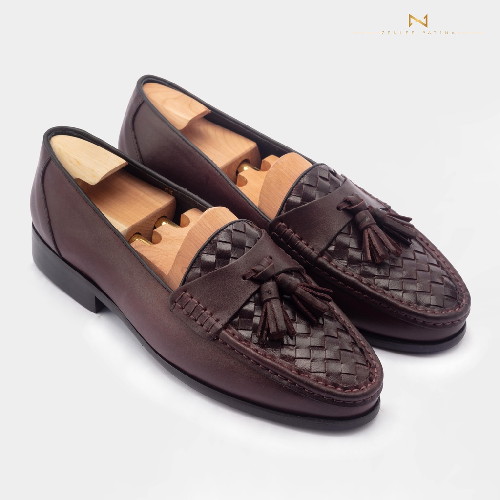 Giày lười da nam thủ công Patina ZENLEE LDDC01 kiểu dáng Tassel Loafer chuông khâu tay da bê thật bảo hành trọn đời