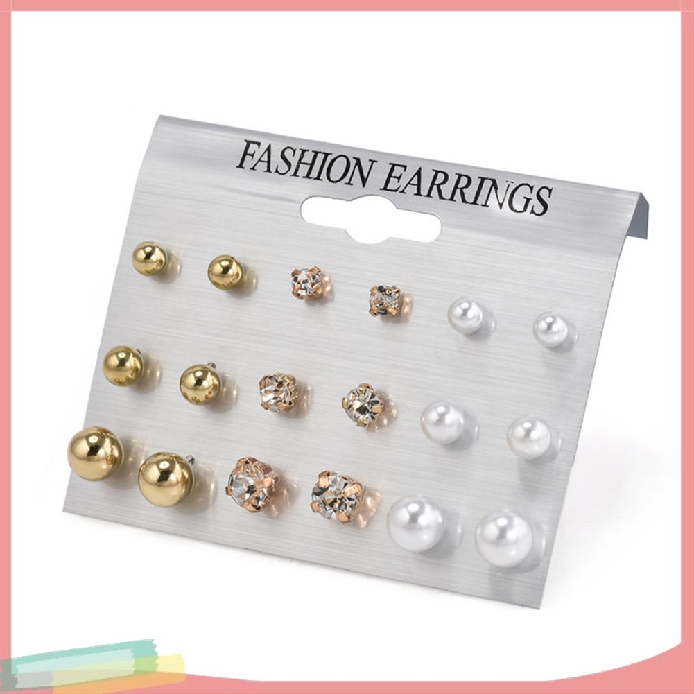 Bộ 9 Đôi Khuyên Tai Đính Đá Và Ngọc Trai Giả Thời Trang