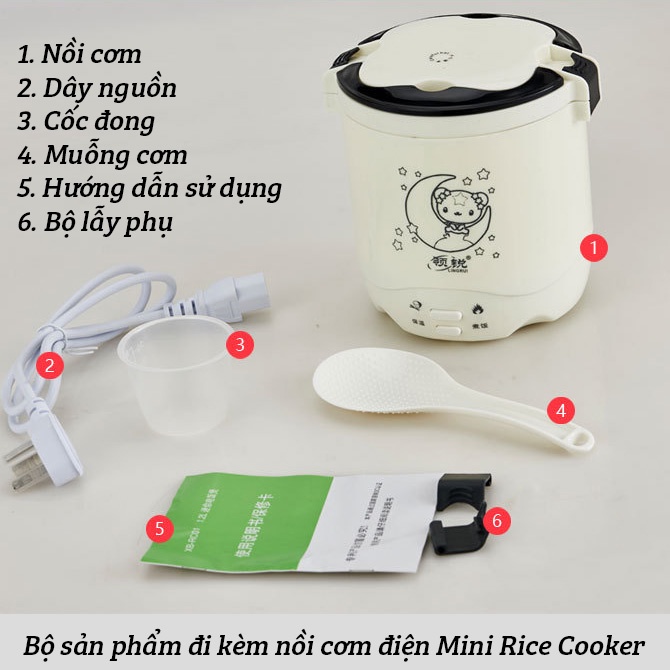 Nồi cơm điện 1 lít Mini Rice Cooker - Nấu cơm siêu ngon - Hâm nóng cơm văn phòng - Ruột nồi rời chống dính