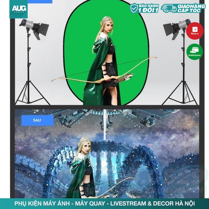Phông xanh tách nền GẤP GỌN di động xoá phông 2 màu xanh lá và xanh dương loại tốt 150x 200 - AUG Camera &amp; Decor Hà Nội