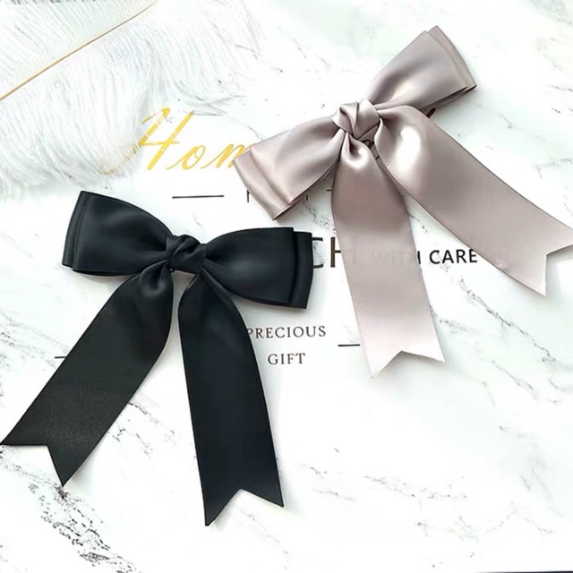 Kẹp nơ lụa satin 2 tầng có đuôi