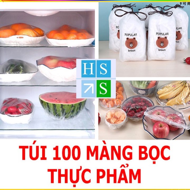 Túi 100 MÀNG BỌC THỰC PHẨM nhựa PE trong suốt an toàn vệ sinh bọc nilong bảo quản trái cây có chun co giãn tiện lợi