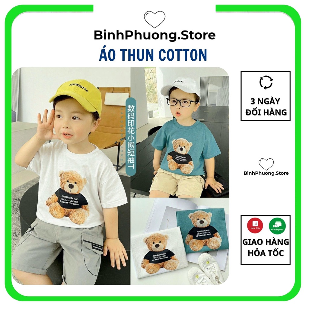 Áo Phông Cotton Thun Tay Lỡ Cho Bé Trai Bé Gái Binhphuong.Store M37 Gấu Teddy Quần Áo Trẻ Em Minky mom Kwoo 1 2 3 Tuổi