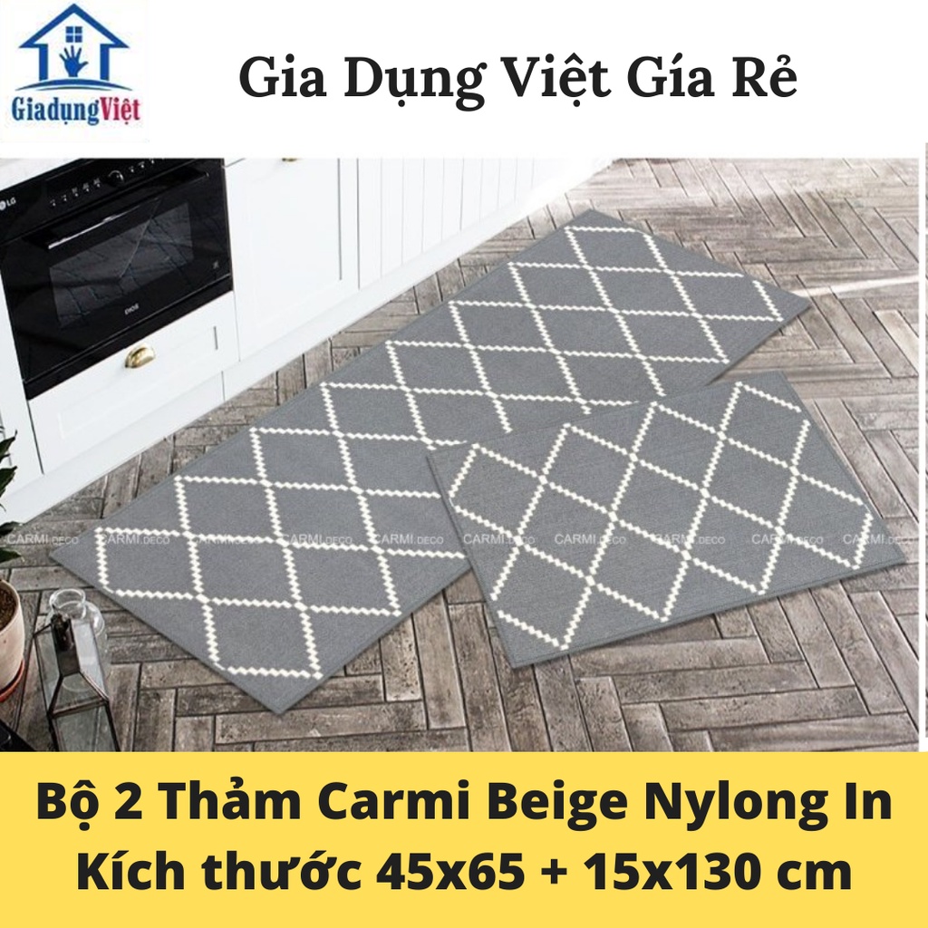 Bộ 2 Thảm Nhà Bếp Siêu Thấm Chống Trơn Trượt Nylon in Thương Hiệu Carmi 45x65/ 45x130cm