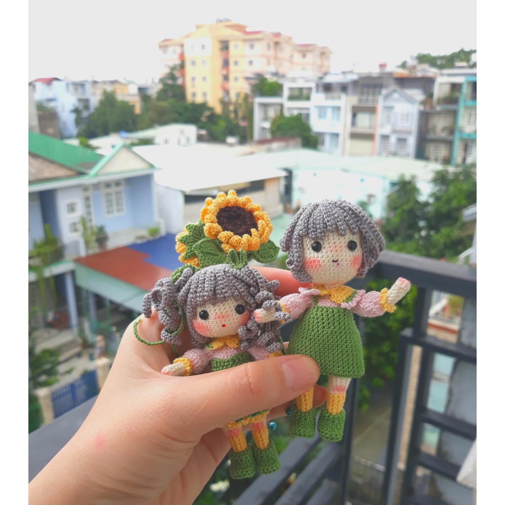 BÚP BÊ HƯỚNG DƯƠNG BẰNG SỢI COTTON TRI (TẶNG ĐẾ KIM CẮM)