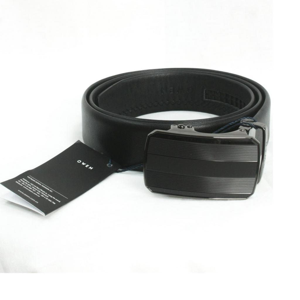 Thắt Lưng Nam Owen BELT220602 Dây Da Bò Cao Cấp Nịt Nam Da Thật Màu Đen Khóa Trượt Tự Động Mặt Đúc Nguyên Khối