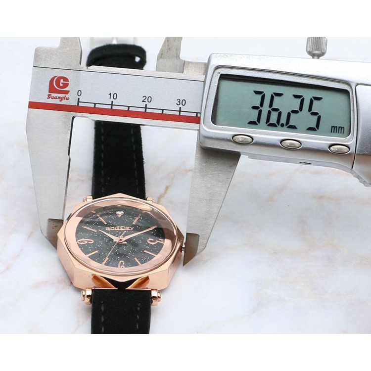 Đồng hồ nữ Gogoey Korea G9 dây da lộn mặt kim sa viền 3D sang chảnh + Tặng kèm hộp và Pin dự phòngM461