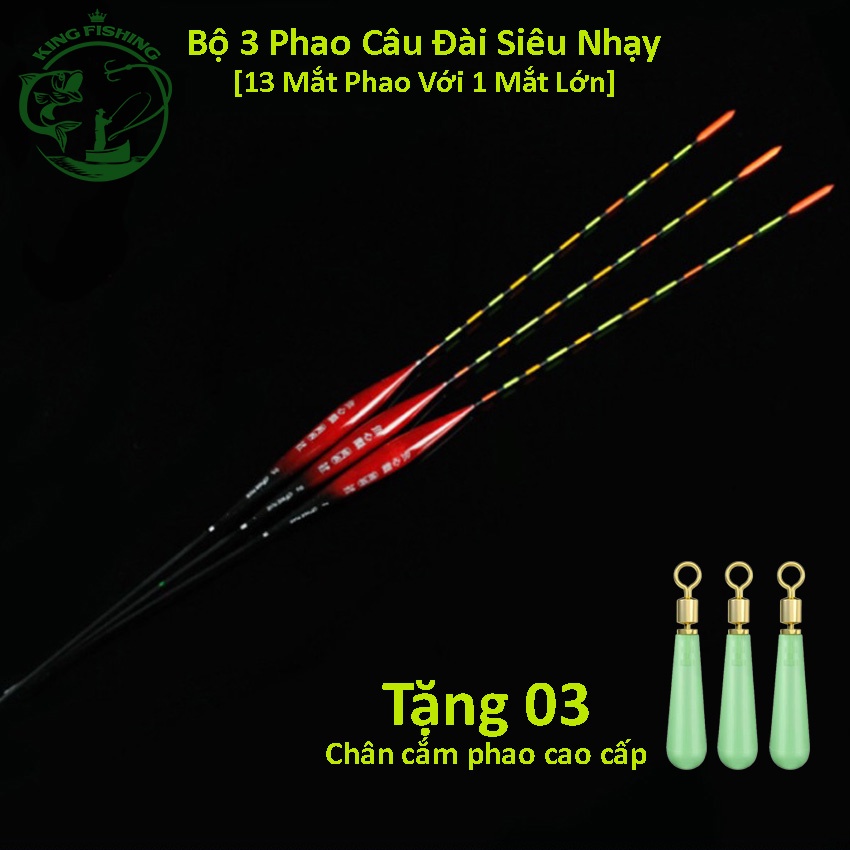 Combo 3 phao câu đài siêu nhạy chuyên câu chép và cá rô phi màu sắc dễ nhìn chống lóa mắt mỏi mắt, tặng 03 chân cắm phao