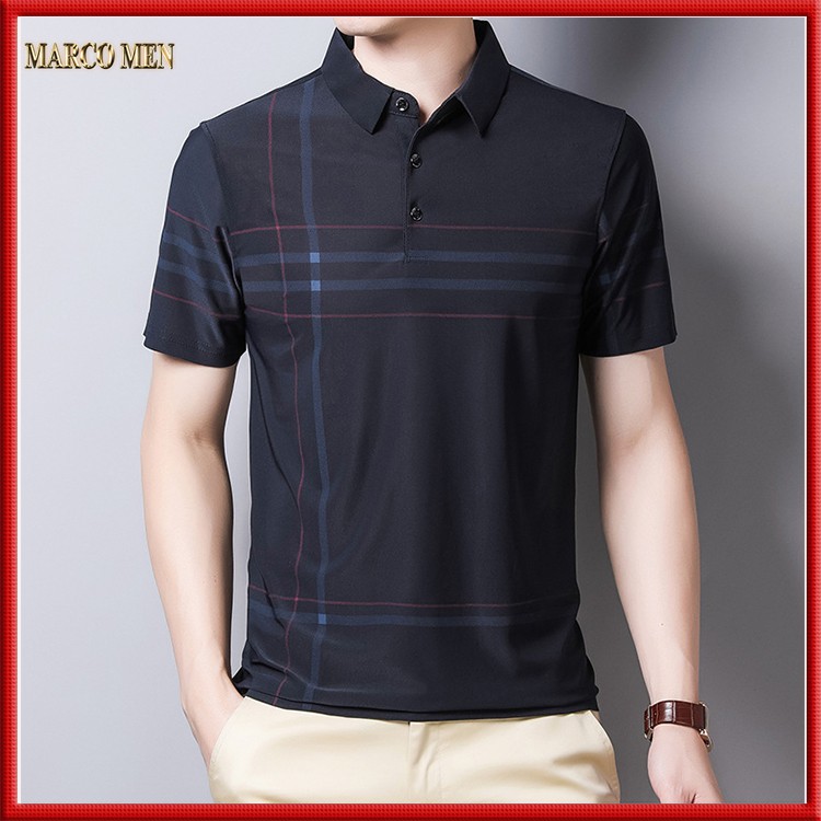 Áo thun nam Polo phối kẻ vải cá sấu thun lạnh CAO CẤP PL001