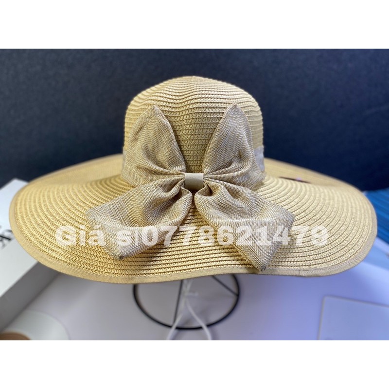 Mũ bo cói vàh đại nơ đi biển thời trang nữ