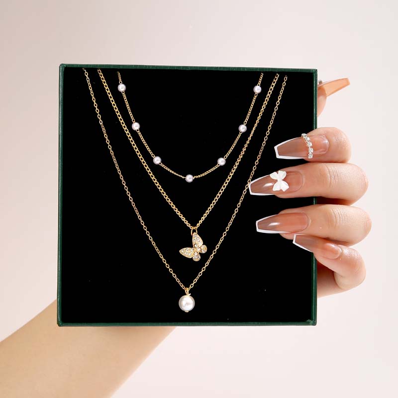 Vòng cổ Nhiều Lớp Mặt Hình Trái Tim Và Bướm Thời Trang Cho Nữ